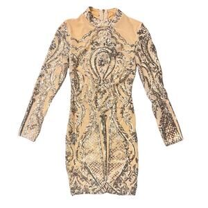 Miss Ord White Silver Sequined bodycon Dress - Size: XS - NEW